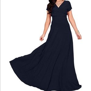 KOH KOH Navy Short Sleeved V-Neck Maxi Dress